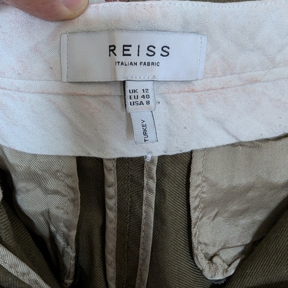 Reiss linen blend pants olive green sz 8 - Picture 9 of 12